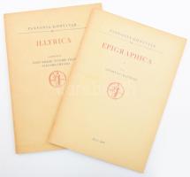 Alföldi, Andreas: Epigraphica I. Pannonia-Könyvtár 14. Pécs, 1935.,Dunántúl Pécsi Egyetemi Könyvkiadó, 10 p. + 3 t. Német nyelven. Kiadói papírkötés. + Illyrica. Pannonia-Könyvtár 46. Scripserunt Hans Krahe, Vittore Pisani, Giacomo Devoto. Pannonia-Könyvtár 46. Pécs, 1938.,Dunántúl Pécsi Egyetemi Könyvkiadó, 49 p. Német és olasz nyelven. Kiadói papírkötés.