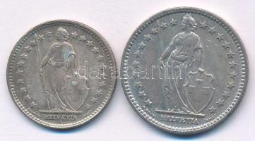 Svájc 1944. 1Fr Ag + 2Fr Ag T:XF kis ph. Switzerland 1944. 1 Franc Ag + 2 Francs Ag C:XF small edge ...