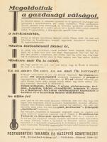 cca 1930 "Megoldottuk a gazdasági válságot", Pestkörnyéki Takarék és Házépítő Szövetkezet kétoldalas reklámlapja Göd "Kertváros" és Felsőgöd "Szőlőkert" telepekről, hajtott, kissé foltos, 30,5x23,5 cm