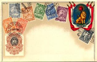 1922 Paraguay - stamps and flags. Carte philatélique Ottmar Zieher No. 64. Art Nouveau, litho (EK) + 1922 Bélyeggyűjtők Hete Budapest Kiállítás So. Stpl