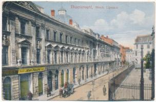 1916 Bucharest, Bukarest, Bucuresti, Bucuresci; Strada Lipscani / street, shops of Jean Poloni and M. Finkels + "K.u.K. FP / 346" + "K.u.k. Felddampfwäscherei No. 52" (EK)