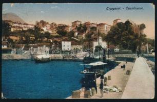 1918 Képeslap (Castelnuovo) "K.u.K. EP / 267" + lila "K.u.k. Verköstigungsstation Zel...