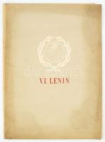cca 1950 V. I. Lenin, mappa 10 db képpel (ebből 3 színes), kiadja: Művészeti Alkotások N.V. (A mappa egyik eredeti képe hiányzik, helyére egy Sztálin-portré került.) Kiadói papírmappában, 34x24 cm.