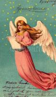 1904 Karácsonyi üdvözlet / Christmas greeting art postcard with angel. litho (EK)