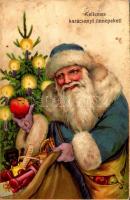 Kellemes karácsonyi ünnepeket / Christmas greeting art postcard with Saint Nicholas and toys (b)