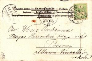 1903 Mikulás / Christmas greeting art postcard with Saint Nicholas and toys (fa)