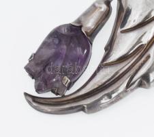 Nagyméretű ezüst (Ag) bross, ametiszttel, jelzett, bruttó: 28g