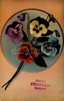 1912 Kellemes pünkösdi ünnepeket / Pentecost greeting art postcard with flowers (EK)