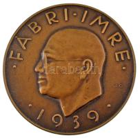 1939. &quot;Fábri Imre / Magyar Általános Hitelbank Evezősháza&quot; kétoldalas bronz emlékérem, hátoldalon gravírozva. Szign.:JG (71mm) T:AU