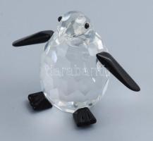 Swarovski pingvin. Fazettált test, feketeüveg végtagokkal és szemekkel. Jelzés nélkül, hibátlan, m: 7 cm