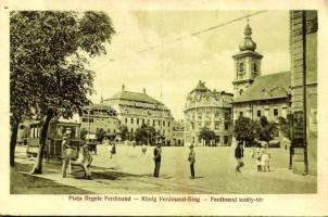 Nagyszeben, Hermannstadt, Sibiu; Piata Regele Ferdinand / König Ferdinand-Ring / Ferdinánd király tér, villamos. Jos. Drotleff kiadása / square, tram (EK)