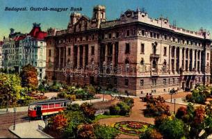 Budapest V. Osztrák-Magyar Bank, villamos. Vasúti levelezőlapárusítás 1916. Erdélyi udvari fényképész felvétele (EB)