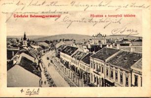 1907 Balassagyarmat, Fő utca a toronyból tekintve, Izraelita templom, zsinagóga, üzletek. Halyák István kiadása (fl)