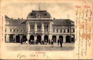 1901 Eger, Erlau; Új városház, Braun Adolf, Détsy és Rothschild, Lázár Jónás és Társai üzlete, gyógyszertár (EB)