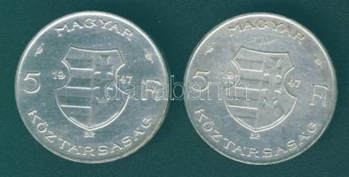 1947. 5Ft Ag "Kossuth" (2x) T:2,2/3