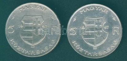 1947. 5Ft Ag "Kossuth" (2x) T:2,2/3