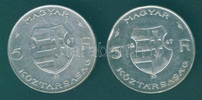 1947. 5Ft Ag "Kossuth" (2x) T:2,2/3