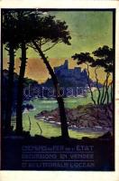 1935 Chemins de Fer de l'État Excursions en Vendée et au Littoral de L'Ocean / Francia vasúti turisztikai reklám / French State Railways touristic advertisement s: Geo Dorival (fl)