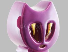 Zsolnay ún. "Csőcica" - nagyméretű macska pár. Terv.: Nádor Judit. Piros és lila mázzal be...