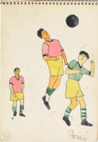 Vegyes grafika tétel: akvarellek, rajzok, vázlatok (közte futball és sport témájúak, stb.), vázlatfü...