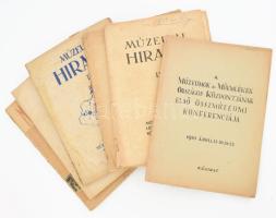 1951-1954 Múzeumi Híradó száma: 1951 II., 1952 I-IV., 1954 november - december. Bp., 1951-1954, Múzeumok és Műemlékek Országos Központja. Kiadói papírkötések, változó állapotban, nagyrészt sérült borítókkal. + 1950 A Múzeumok és Műemlékek Országos Központjának első őszmúzeumi konferenciája. 1950 április 20-22.
