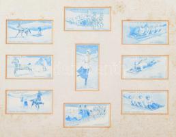 Lambert & Butler's Cigarettes, télisport témájú angol cigaretta-gyűjtőképek, 9 db, paszpart...