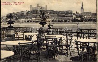 Pozsony, Pressburg, Bratislava; Ligeti kávéház, vár / Au-Café / café, castle (fl)