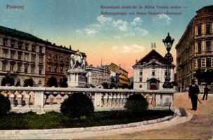 1917 Pozsony, Pressburg, Bratislava; Koronázási domb tér és Mária Terézia szobor. Vasúti levelezőlapárusítás 46. sz. 1916. / square, monument