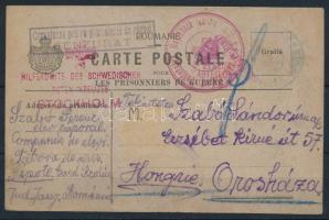 1917 Hadifogoly levelezőlap, cenzúra bélyegzésekkel, Sipote román hadifogoly táborból Orosházára / POW postcard with censorship cancellations, from Sipote to Hungary