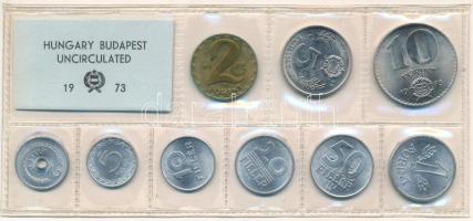 1973. 2f-10Ft (9xklf) érmés forgalmi sor fóliatokban, fordított csomagolás (címke a bal felső sarokb...