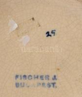 Fischer Ignác magyaros mintás váza. cca 1888, magastüzű mázakkal és aranyozással fedett öntött finom...