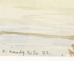 Z Ónody Béla (?-): Balatoni táj, 1992. Akvarell, papír, jelzett, üvegezett fakeretben, 30×45 cm