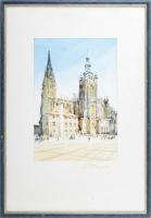Olvashatatlan jelzéssel: Prága, Szent Vitus-székesegyház. Akvarell, papír. Dekoratív, üvegezett, fak...