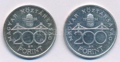 1992. 200Ft "MNB" Ag (2x) T:AU patina Adamo F13