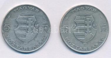 1947. 5Ft Ag "Kossuth" (2x) T:VF patina Adamo F8.1