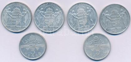 1943. 5P Al "Horthy Miklós születésének 75. évfordulójára" (4x) + 1945. 5P Al "Parlam...