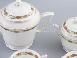 Zsolnay gyümölcsös virágköteg mintás kávés készlet, 1-1 lepattanással, hiányokkal
