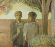 Somos Miklós (1933-2009): Párbeszéd. Olaj, vászon, jelzett. Hátoldalán autográf felirattal és Képcsa...