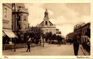 1935 Pécs, Irgalmas utca, villamos (EK)