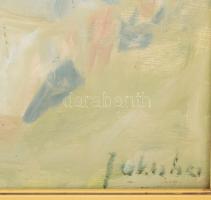 Jakuba János (1909-1974): Legeltetés. Olaj, farost, jelzett. Hátoldalán Képcsarnok Vállalat címkéjév...