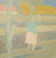 Jakuba János (1909-1974): Legeltetés. Olaj, farost, jelzett. Hátoldalán Képcsarnok Vállalat címkéjév...