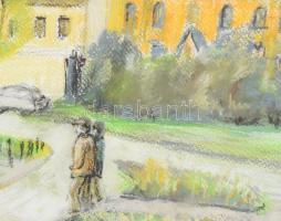 Radicsné Hídvégi Katalin (1946-): Tatai részlet a Kapucinus templommal. Akvarell, pasztell, papír, j...