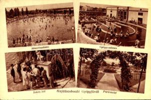 1943 Hajdúszoboszló, Gyógyfürdő, strandmedence, gyógymedence, fürdőzők, ivóvíz kút, park (EK)