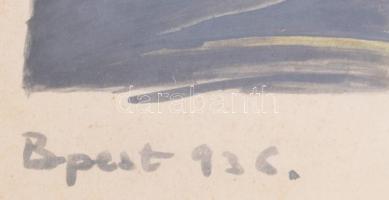 Olvashatatlan (...Ernő,) jelzéssel: jelenet, 1936. Akvarell, papír, üvegezett fakeretben, 18,5×23 cm