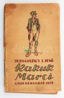 Tersánszky J[ózsi] Jenő: Kakuk Marci ifjúsága. Fáy Dezső rajzaival. Bp., 1923, Amicus, 134 p. Első kiadás. Kiadói kartonált papírkötés, sérült, foltos borítóval, sérült, hiányos gerinccel, az elülső szennylapon kivágásból eredő hiánnyal, néhány kissé foltos lappal.