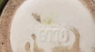 Szecessziós váza. Plasztikus virágmintákkal és inda fülekkel, sorszámozott, szájánál lepattanással é...