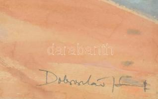 Dobroszláv József (1932-2016): Sétálók a vízparton. Akvarell, karton, jelzett. Dekoratív, üvegezett,...