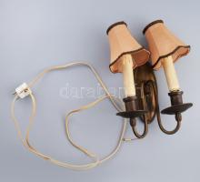 Szecessziós kétágú rézlemez falikar, m: 34 cm