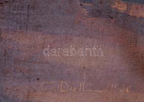 Olvashatatlan (Dull v. Dall?) jelzéssel: Enteriőr kilátással, 1936. Olaj, vászon. Fakeretben. 60x50 ...