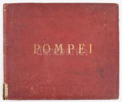 cca 1900-1910 Pompei, album 24 db fekete-fehér fotóval, aranyozott egészvászon-kötésben, viseltes állapotban, a gerincen sérüléssel, foltos borítóval, helyenként kissé koszos lapokkal, szakadt/hiányzó szennylapokkal, egy-két lapon ceruzás firkákkal, 19x22 cm